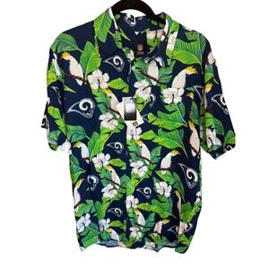 FOCO Los Angeles Rams Tropical Button Up Shirt Men's Size M Cockatoo Print‎